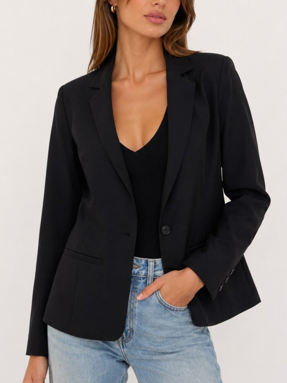 Gestuz Thea Black Tailored Single Button Blazer Size EU 38